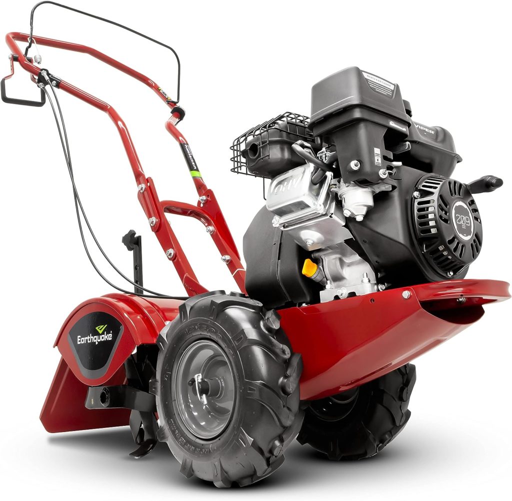 EARTHQUAKE Victory Rear Tine Tiller, Powerful 209cc 4-Cycle Viper Engine, Rugged Bronze Gear Transmission 15683 Hiller-Furrower Kit Rear Tine Rototillers
