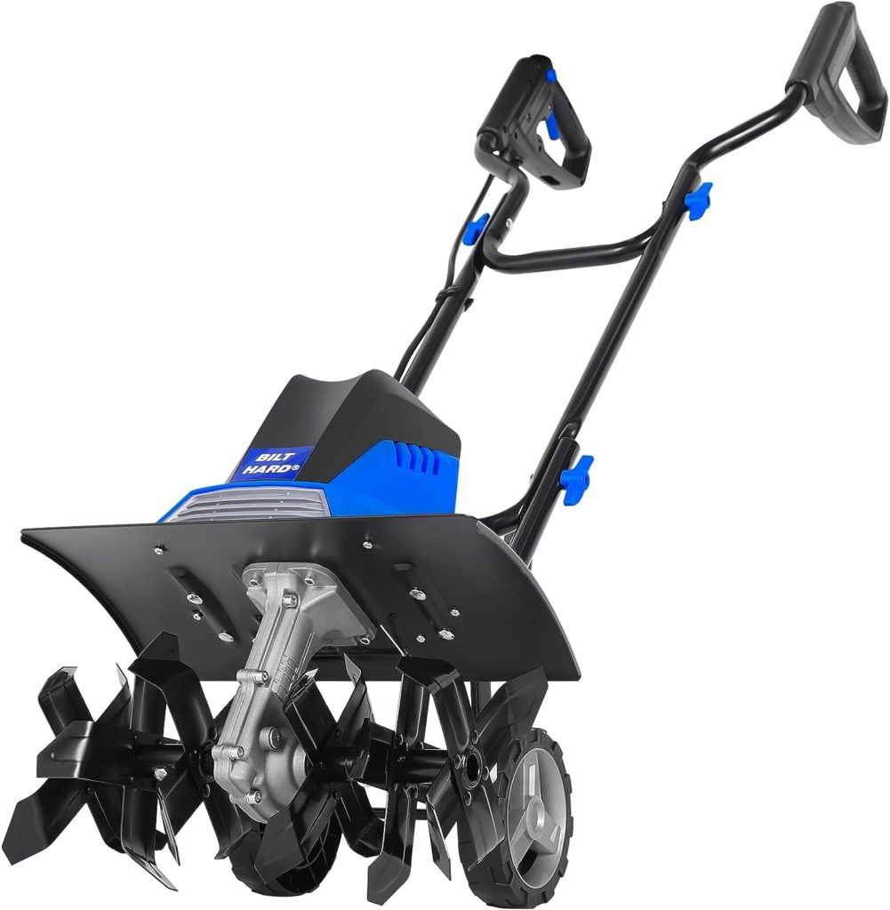 BILT HARD Tiller Cultivator 16 inch, 13.5 Amp 6 Steel Tines Tillers for Gardening Foldable, Electric Garden Rototiller with Adjustble Wheels