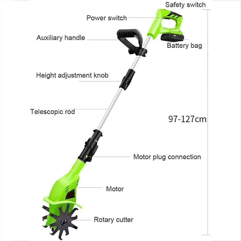 Cordless Rotavator,20V Cordless Garden Tiller Rotavator with Rechargeable Battery and Charger,Handheld Electric Cordless Front Tine Soil Cultivator