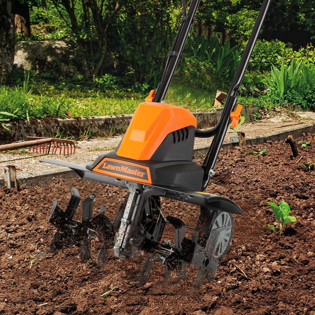 LawnMaster TE1318W1 Corded Electric Tiller 13.5-Amp 18-Inch Orange