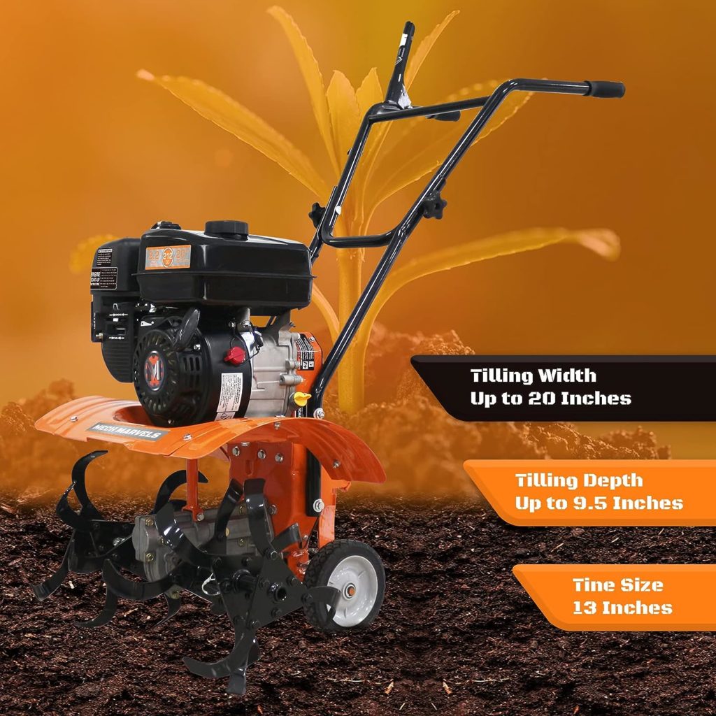 Mech Marvels 212cc Front Tine Tiller, Adjustable Width, Heavy Duty Steel Tines, Orange (MM212FTT)