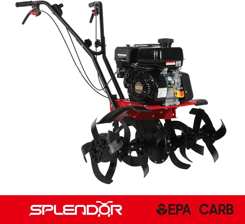 SPLENDOR Gas Powered Tiller 4 Cycle Engine 212CC Working Width Adjustable 13in-22in-33.5in