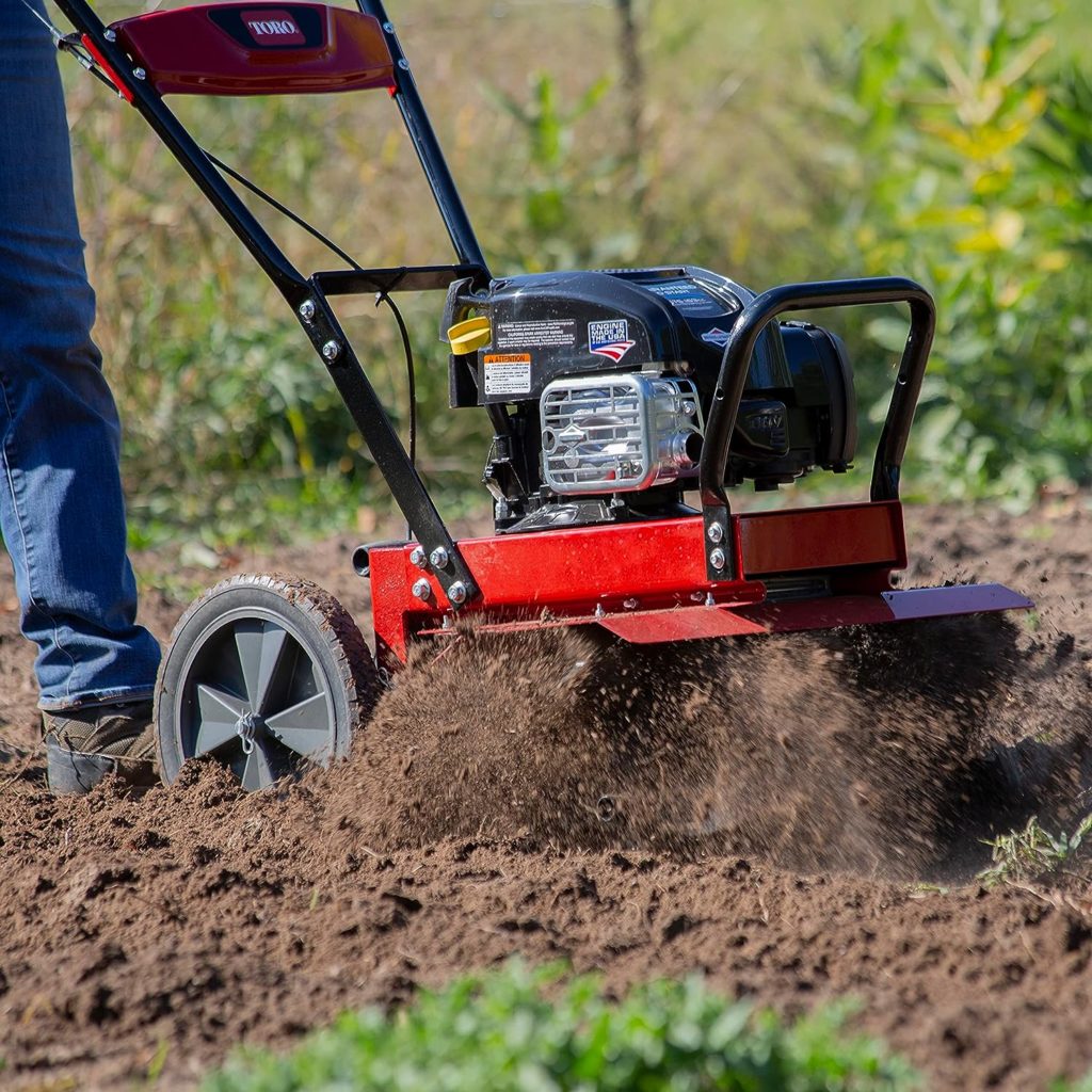 Toro 58602 Full Size Front Tine Tiller, 163cc Briggs Stratton 4-Cycle Engine, Adjustable Tilling Width Up to 21, Variable Wheel Settings,