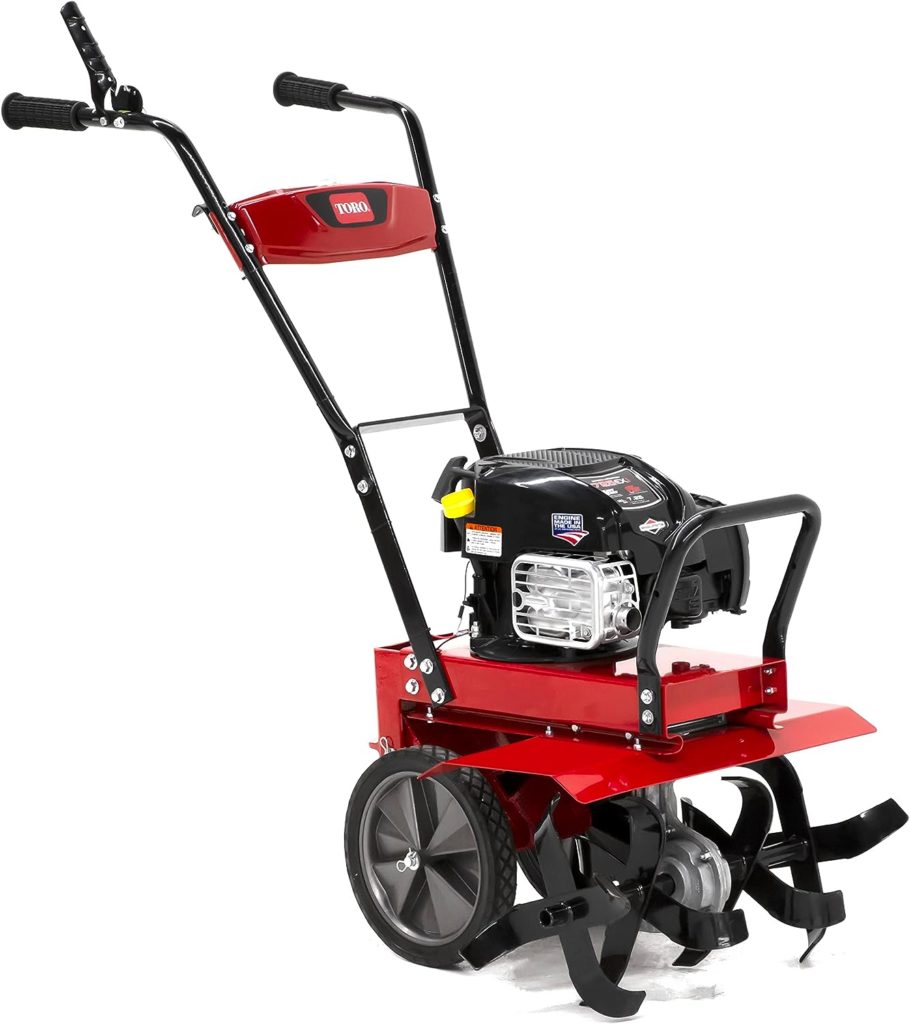 Toro 58602 Full Size Front Tine Tiller, 163cc Briggs Stratton 4-Cycle Engine, Adjustable Tilling Width Up to 21, Variable Wheel Settings,