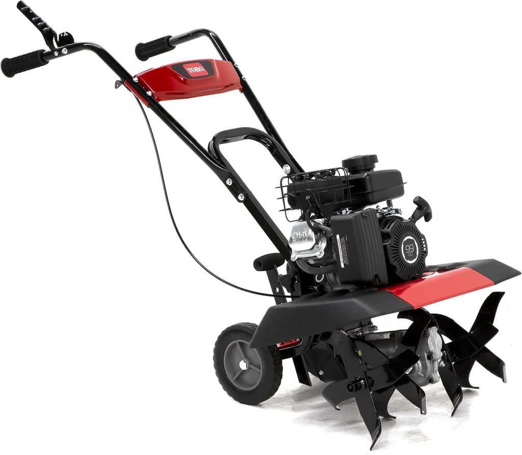 Toro 58604 Compact Front Tine Tiller, 99cc 4-Cycle Engine, 11, 16 or 21 Inch Adjustable Tilling Width, 11 Max Tilling Depth, Removable Side Shields
